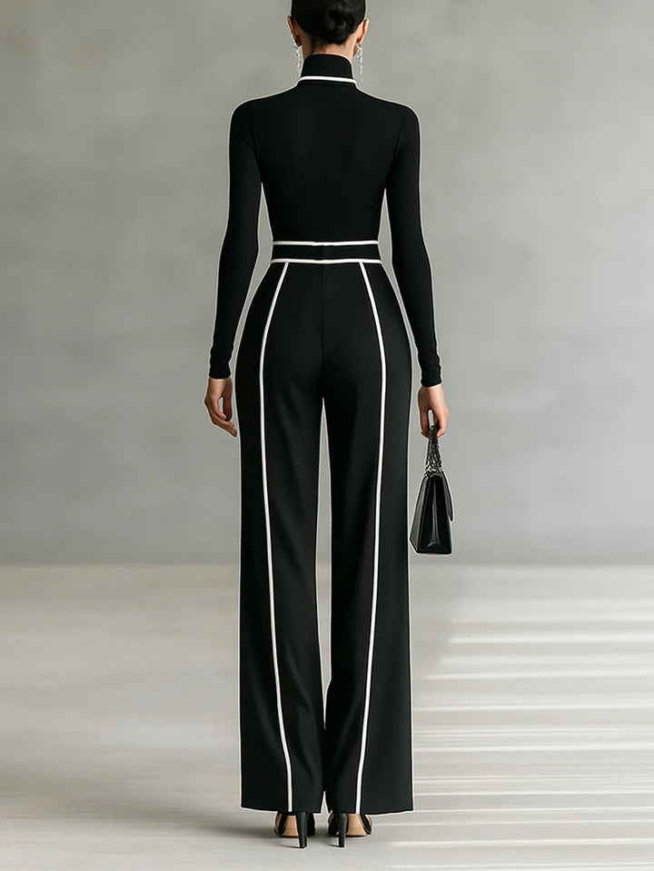 Emma | Elegant Set med Hög Krage och Vida Byxor