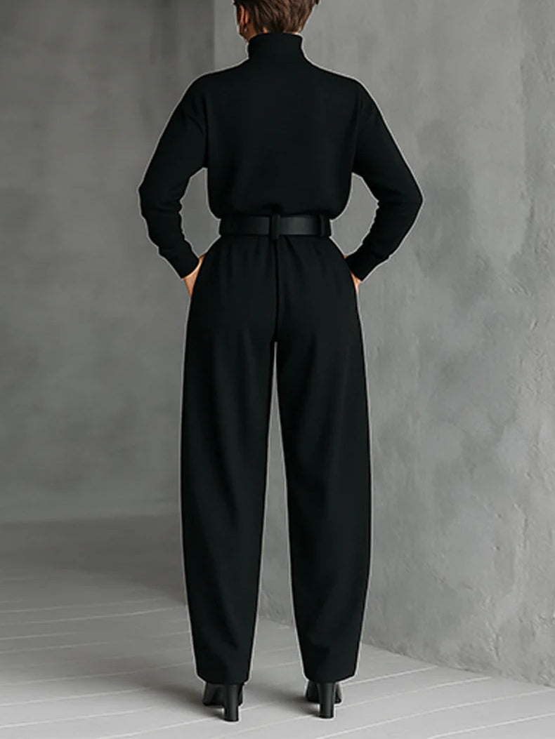 Noëlla | Svart Turtleneck Top och Raka Byxor Set