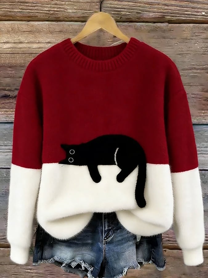 Aina | Elegant katttryck oversized tröja