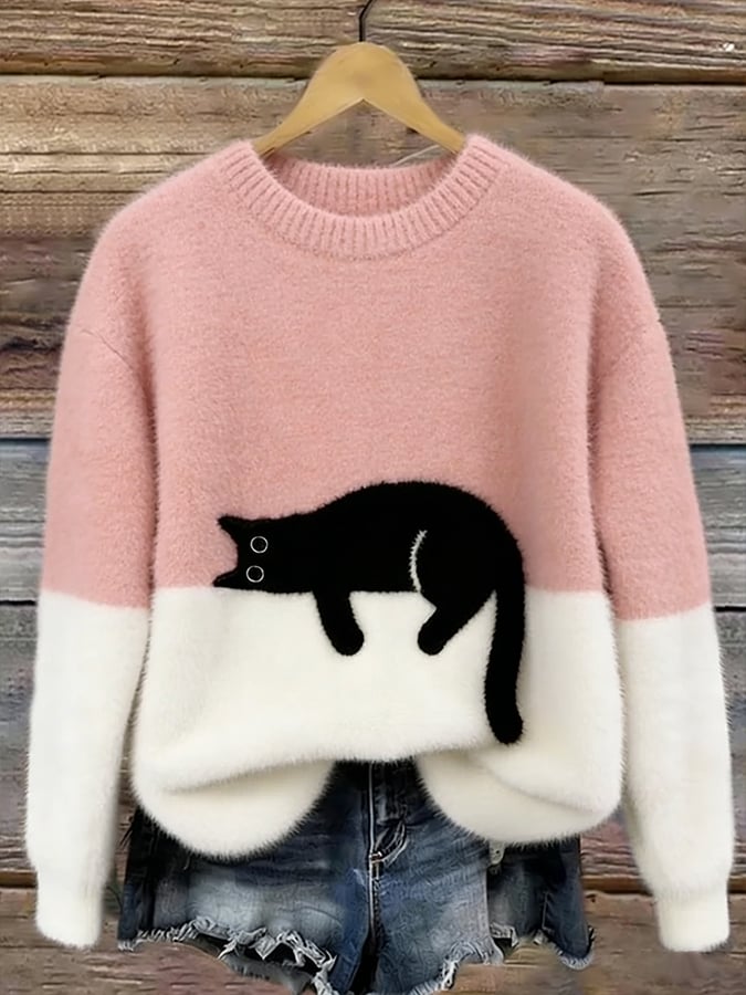 Aina | Elegant katttryck oversized tröja