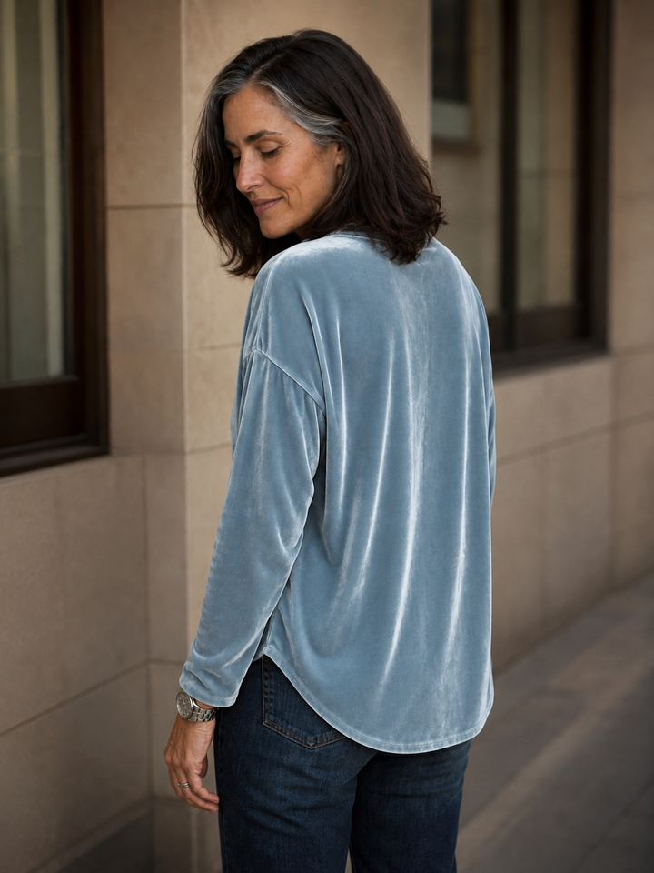 Tyra | Sammet Tie-Neck Avslappnad Blus