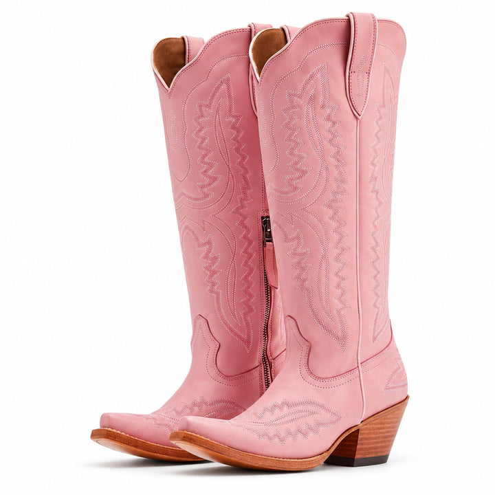 Albertina | Broderade Westernstövlar – rosa