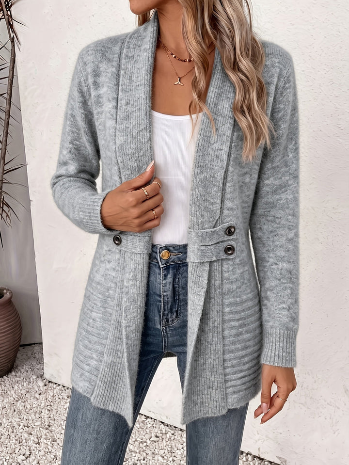 Tora | Elegant Damcardigan Med Öppen Framsida & Insydd Midja
