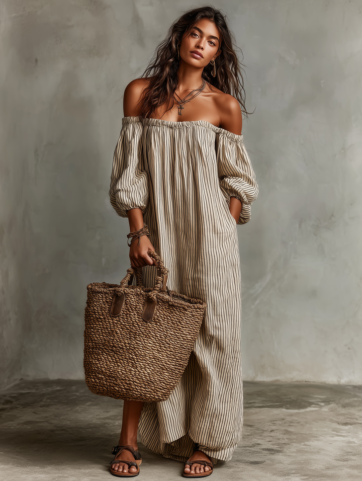 Callista | Lång Klänning med Off-the-Shoulder Urringning