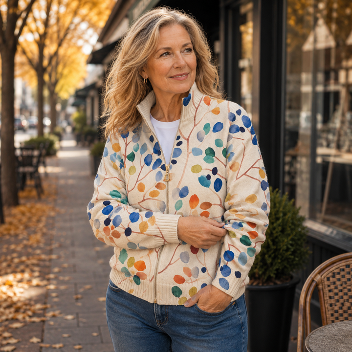 Imogene | Botanisk Bladtryck Zip Cardigan