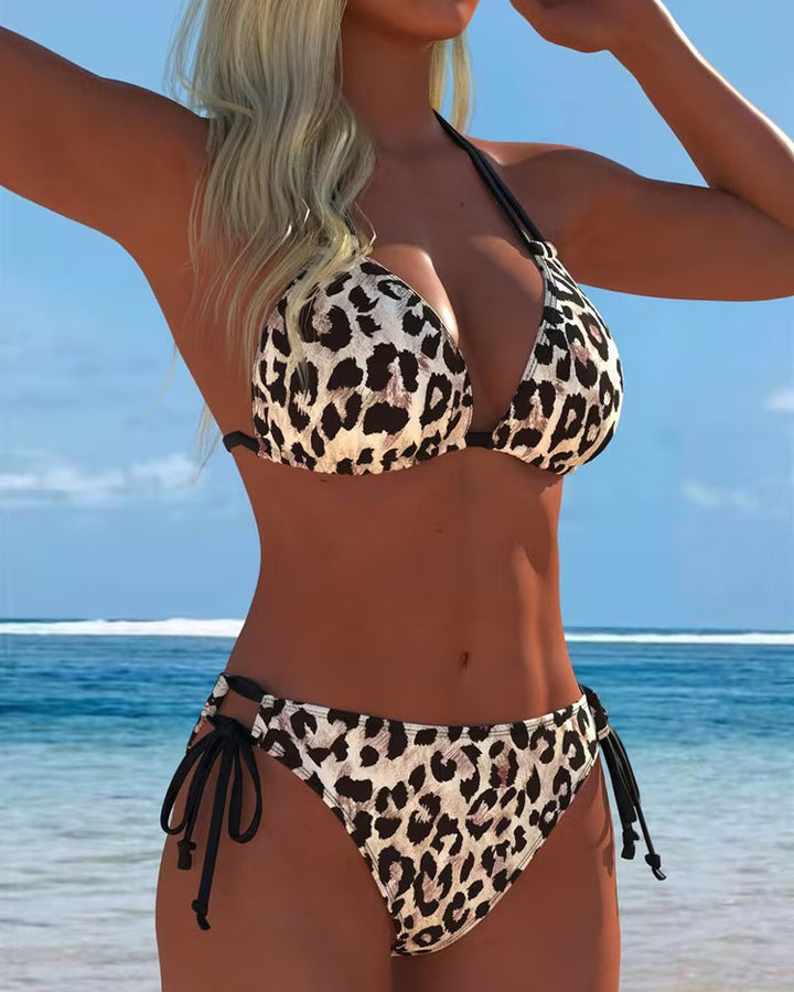Tyra | Bikini med Leopardenmönster Halterneck med Band