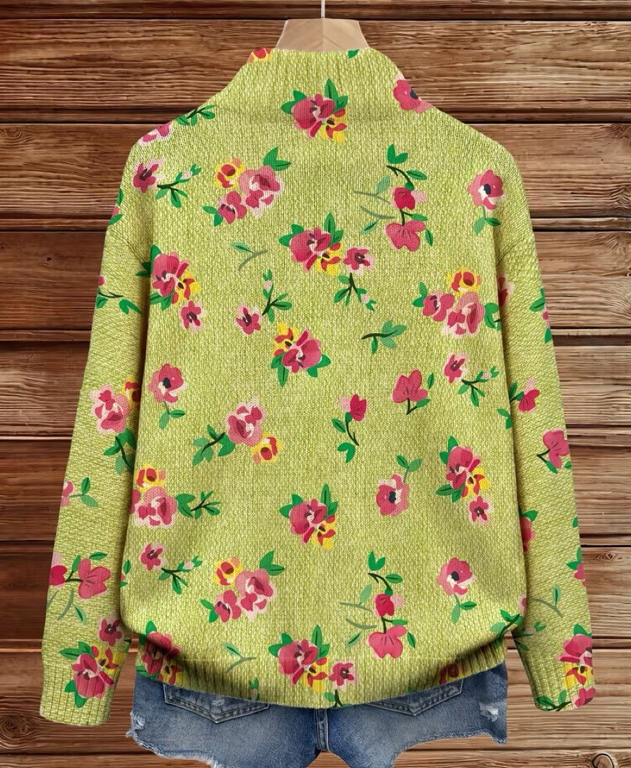 Constance | Rosa Blommig Lime Zip Cardigan