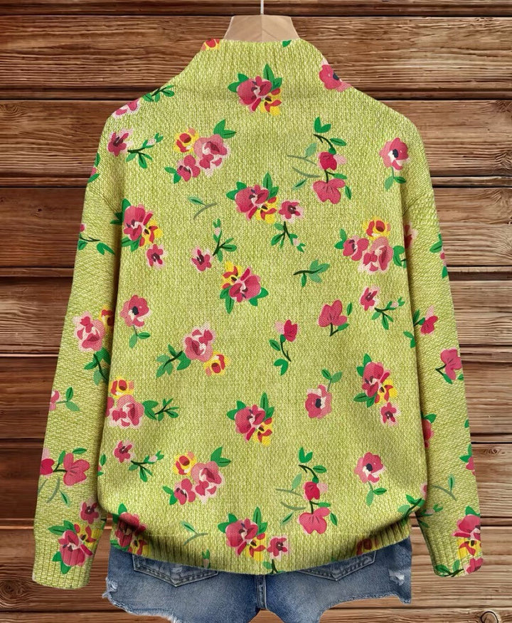 Constance | Rosa Blommig Lime Zip Cardigan