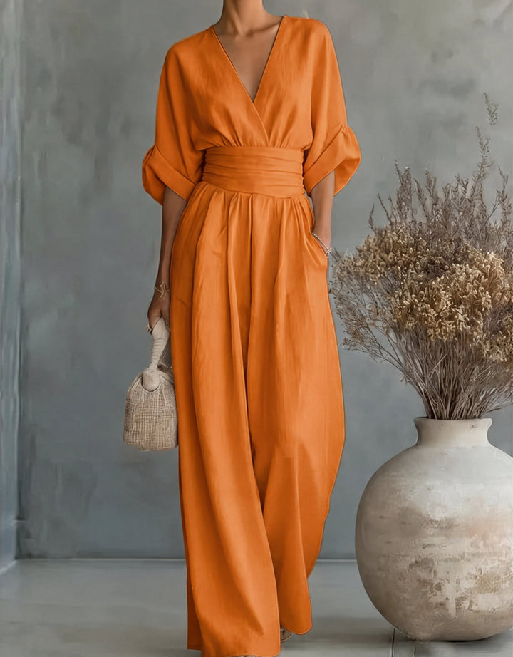 Dalia | Elegant jumpsuit med V-ringning och vida ben