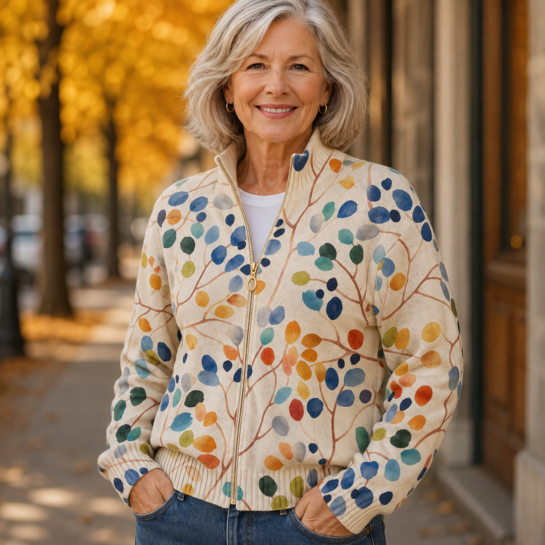 Imogene | Botanisk Bladtryck Zip Cardigan