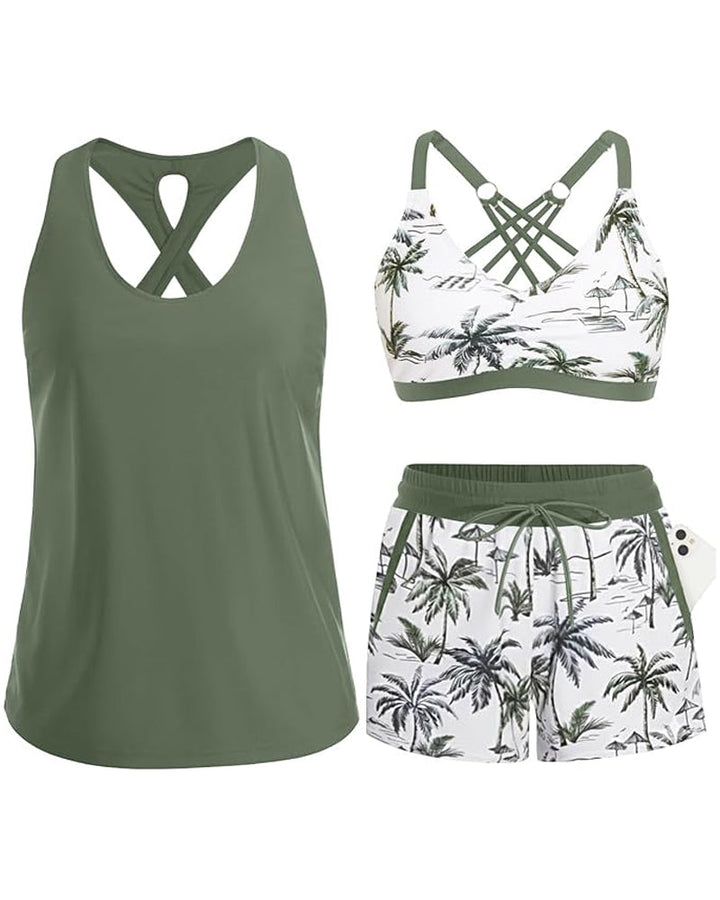 Mathilda | Tredelat tankini-, bikini- och cover-up-set