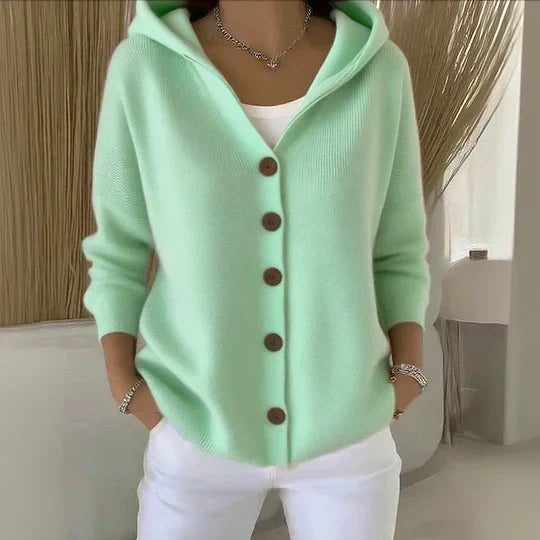 Darienne | Huva Knapp-Up Stickad Kofta