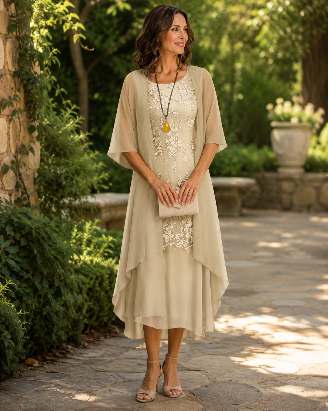 Ebba | Elegant Chiffon Tvådelad Klänning