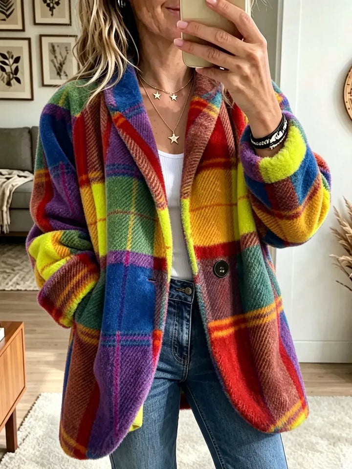 Paulette | Livlig Rutig Fuzzy Fleecejacka