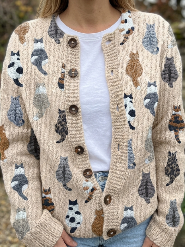 Charlotte | Mysig kattmönstrad cardigan