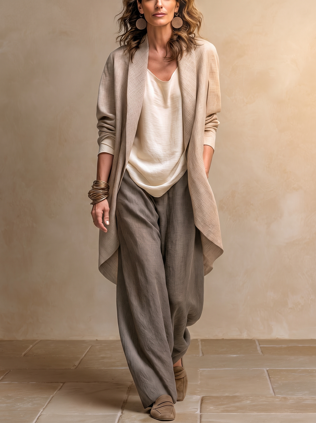 Magnhild elegant tredelat set i beige och grått