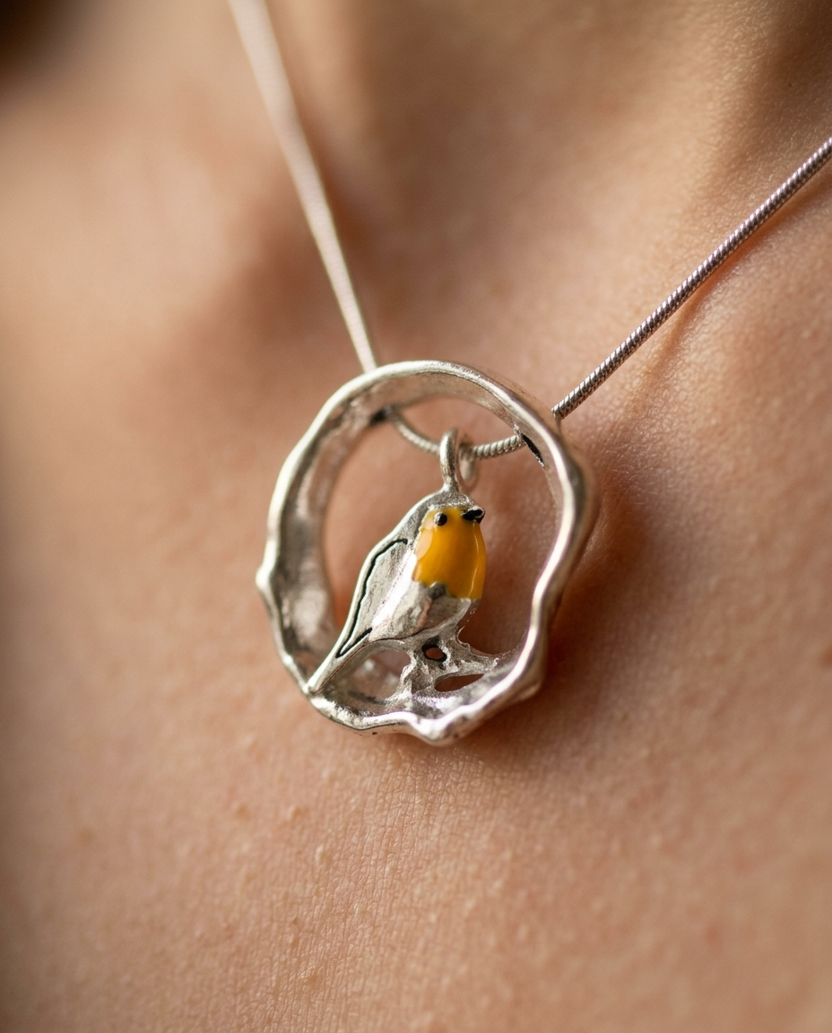 Estrid | Silver Robin Fågelhalsband