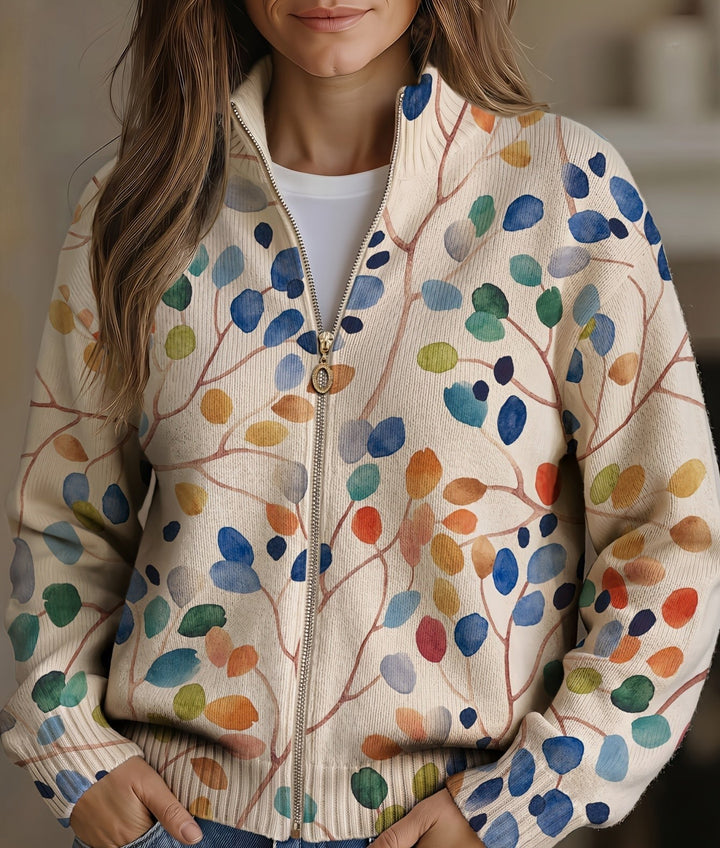 Imogene | Botanisk Bladtryck Zip Cardigan
