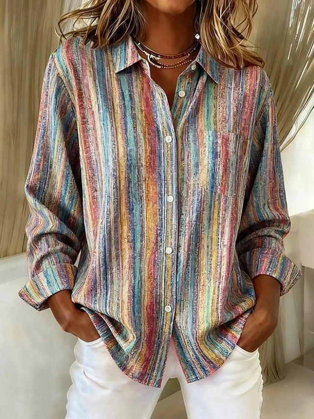 Evalena – randig vintage skjortblus i ljuslila