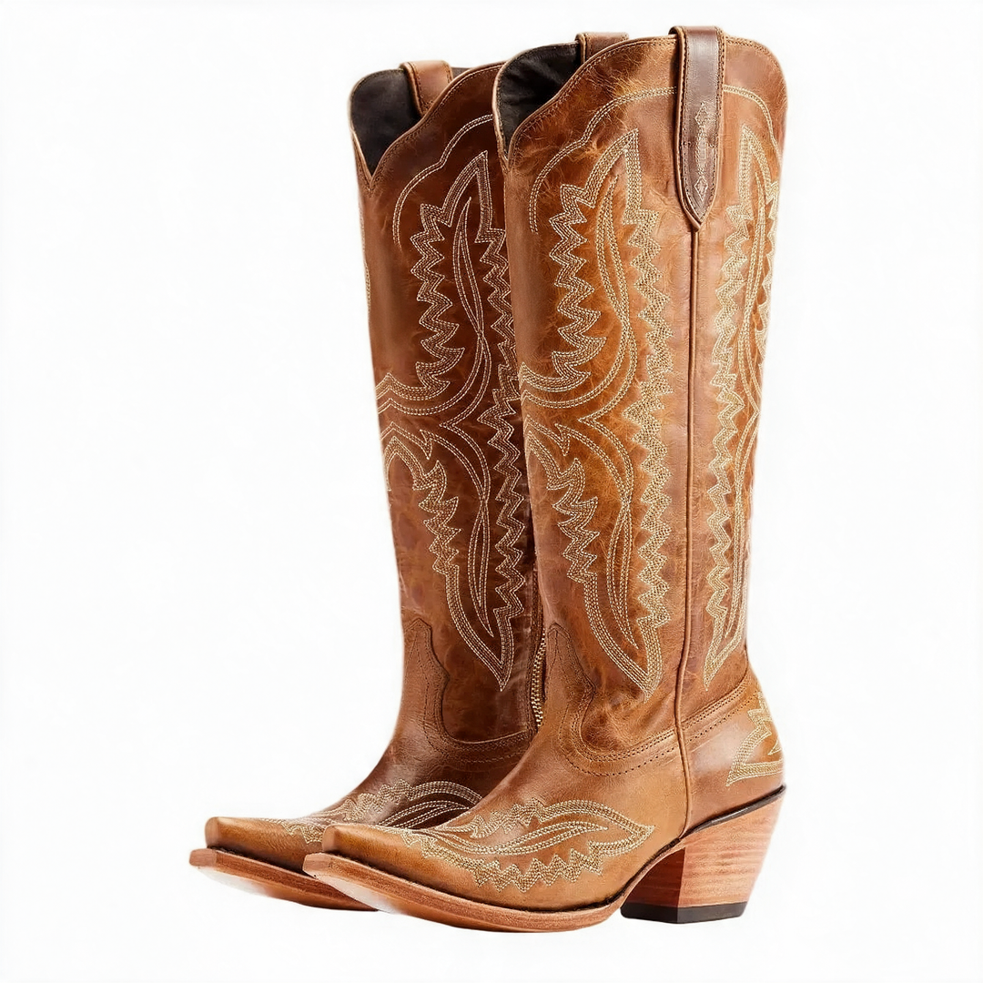 Albertina broderade westernstövlar i mörkbrun