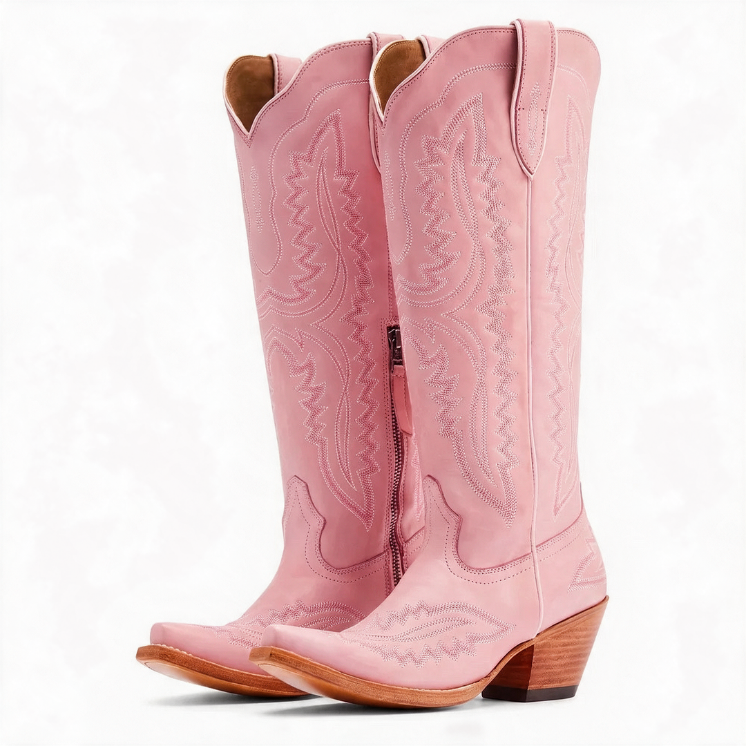 Albertina broderade westernstövlar i rosa