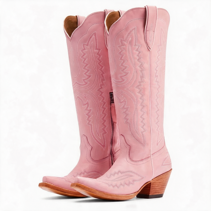 Albertina broderade westernstövlar i rosa