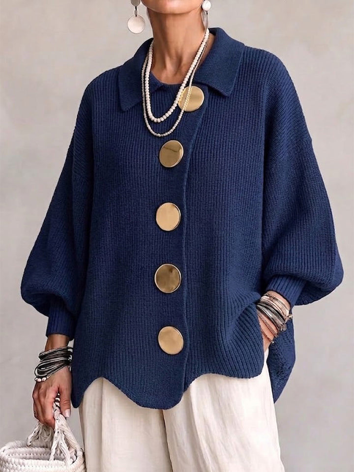 Isabella | Oversized Krage Cardigan Med Stora Metallknappar