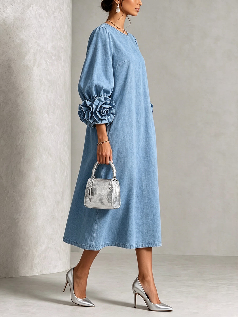 Candace | Rosett-Mudd Cuff Chambray Midi Klänning
