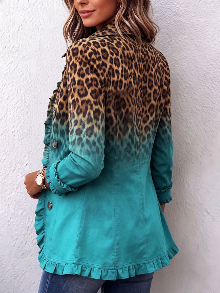 Béatrice | Leopardblazer i Turkos med Volanger
