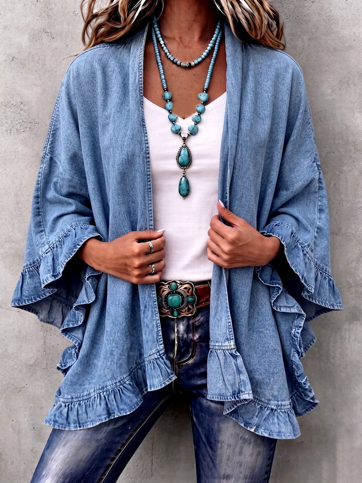Charlene | Chic Boho Denimkofta med Volangkanter