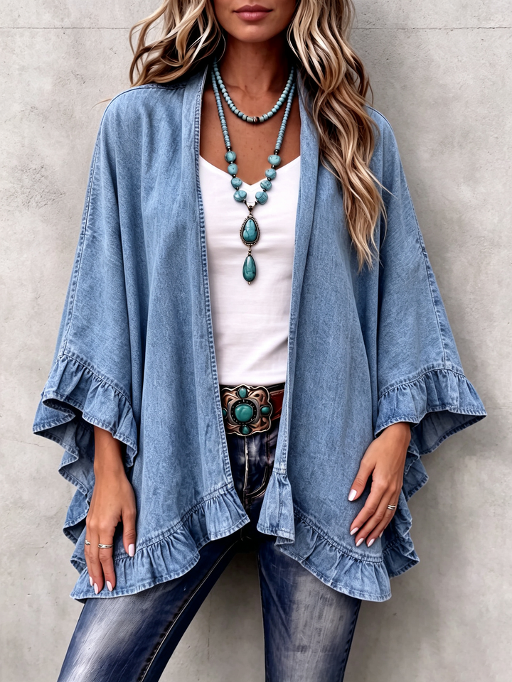 Charlene | Chic Boho Denimkofta med Volangkanter