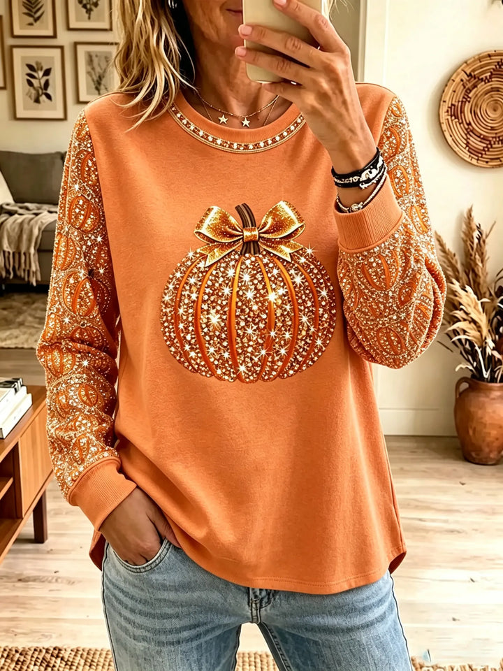Vivi | Glittrande Slips Pumpa Tryck Långärmad Sweatshirt