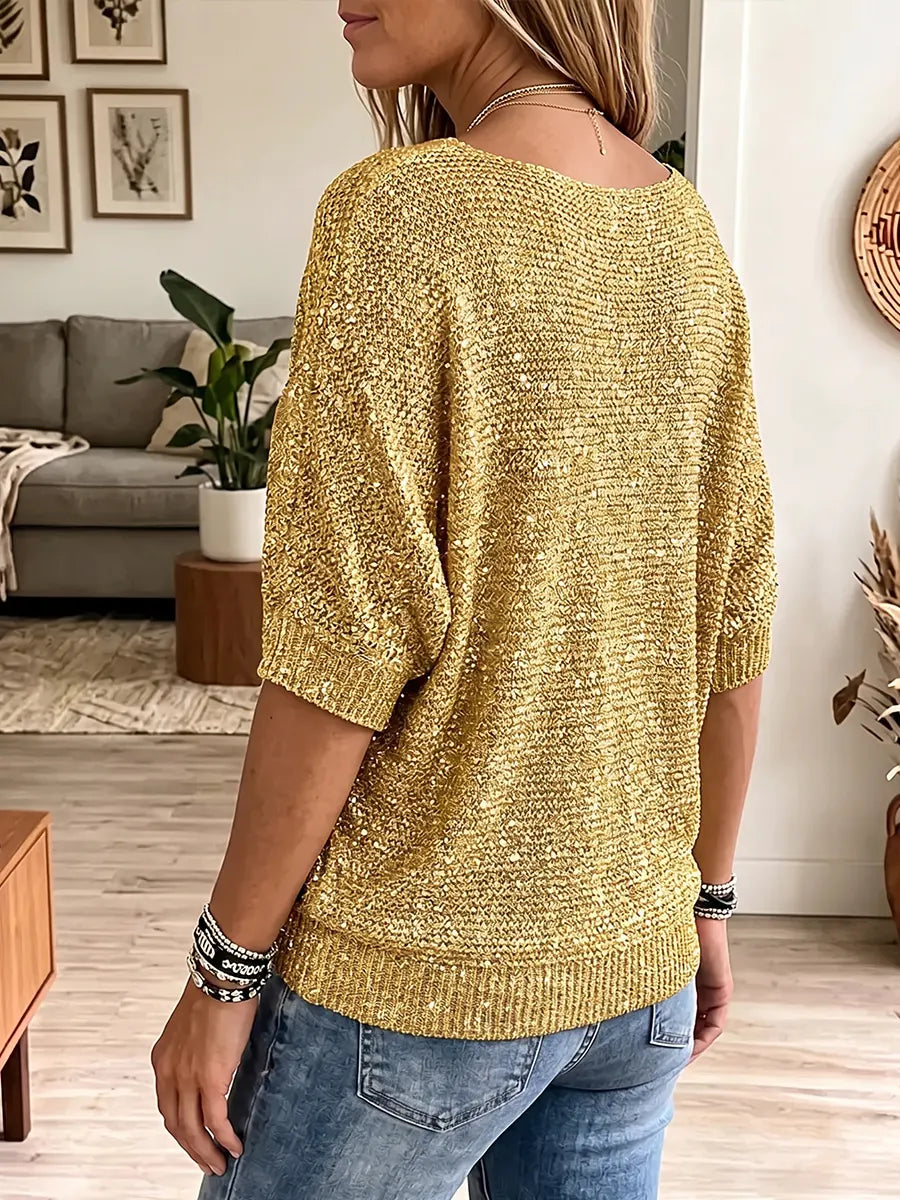 Dagmar | Vintage Elegant Glitter Stickad Skjorta