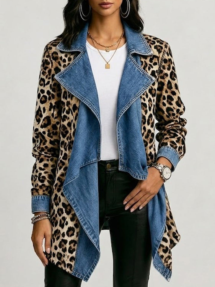 Marianne | Öppen leopard- och denimjacka