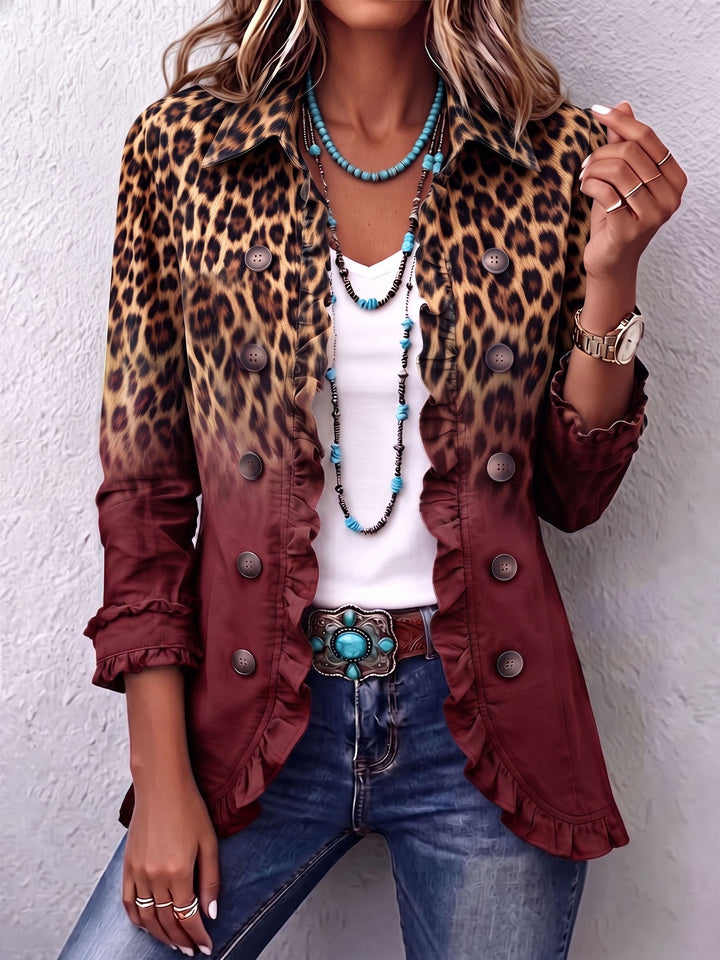 Béatrice | Leopardblazer i Turkos med Volanger