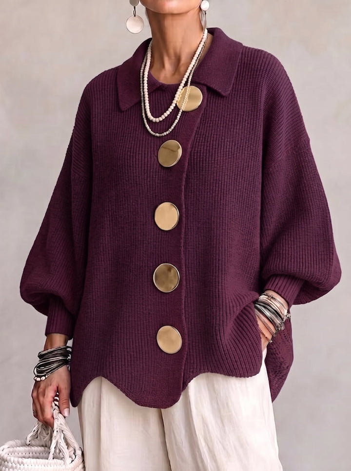 Isabella | Oversized Krage Cardigan Med Stora Metallknappar