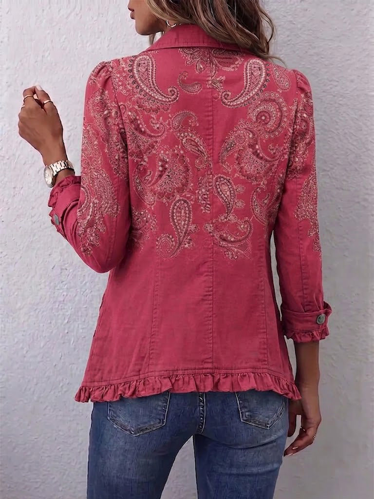 Iseult | Vintage Paisley Rosé Antik Jacka med Volanger