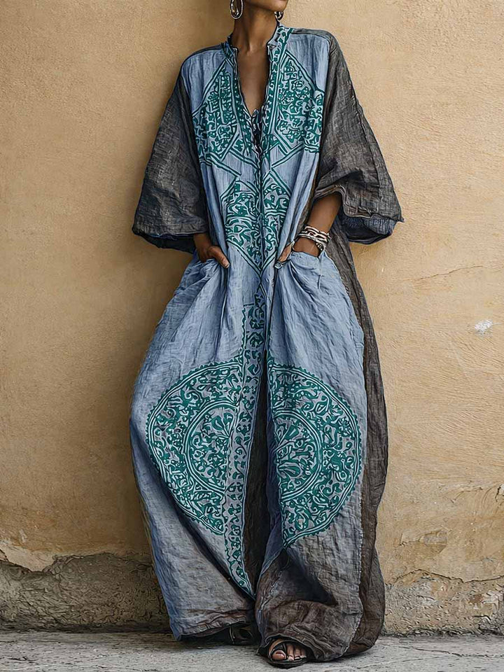 Philippa | Vintage-tryck V-ringad 3/4-ärmad Jumpsuit