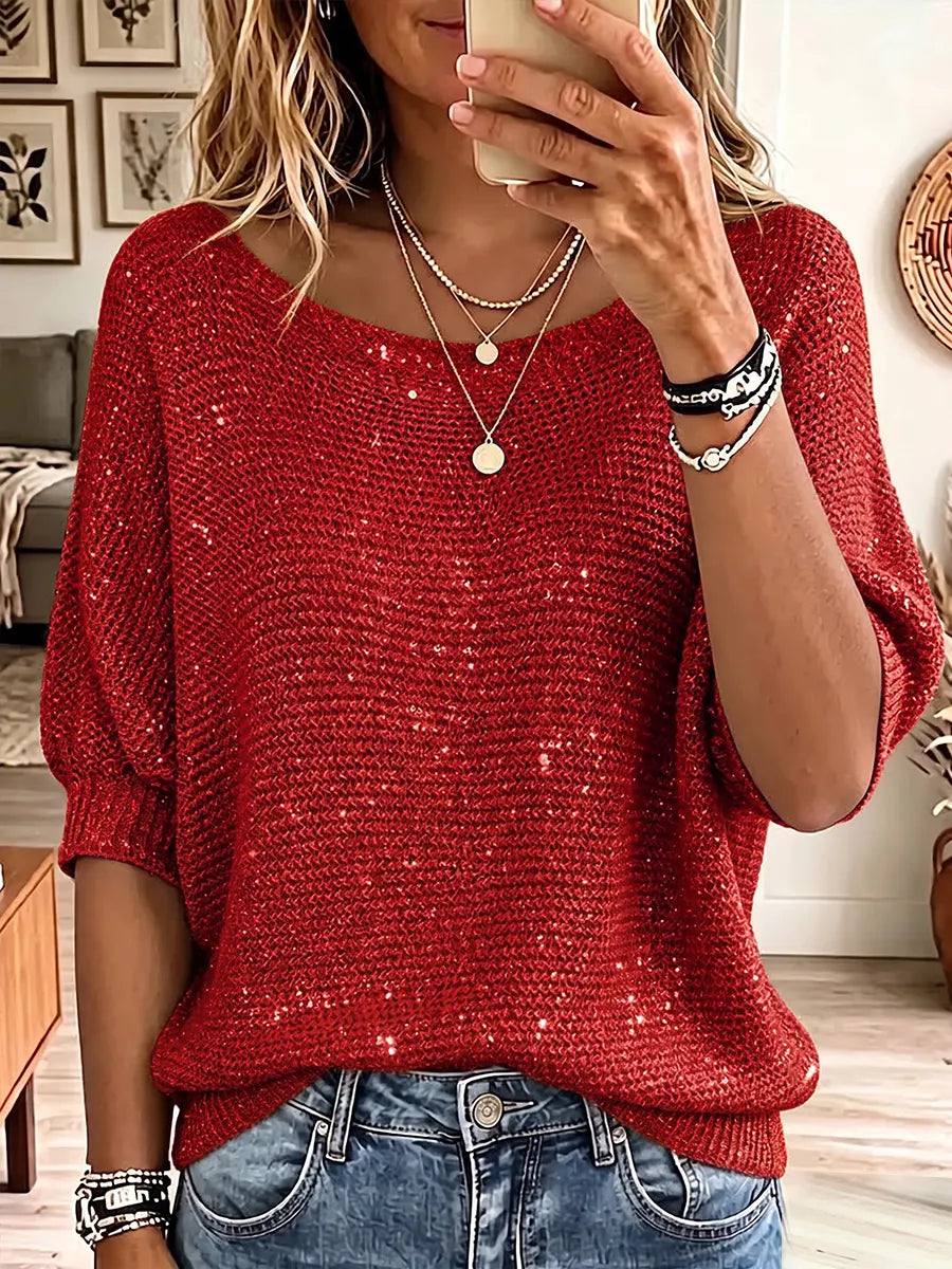 Dagmar | Vintage Elegant Glitter Stickad Skjorta