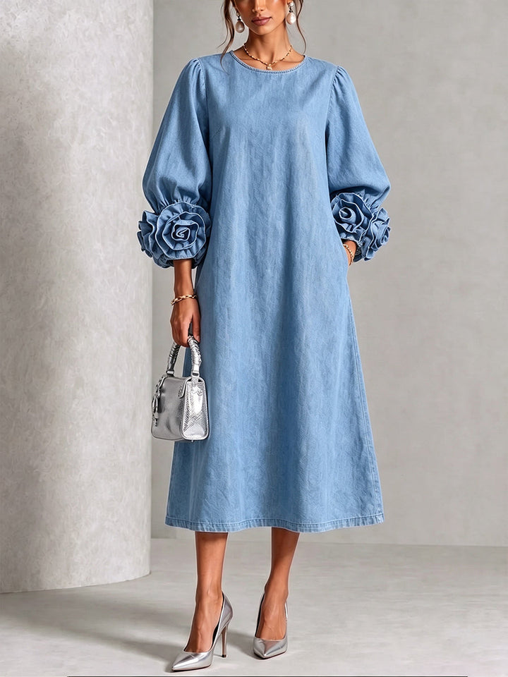 Candace | Rosett-Mudd Cuff Chambray Midi Klänning