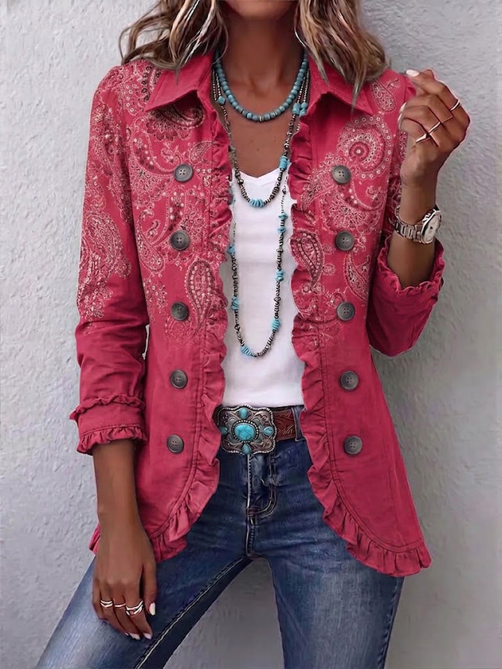 Iseult | Vintage Paisley Rosé Antik Jacka med Volanger