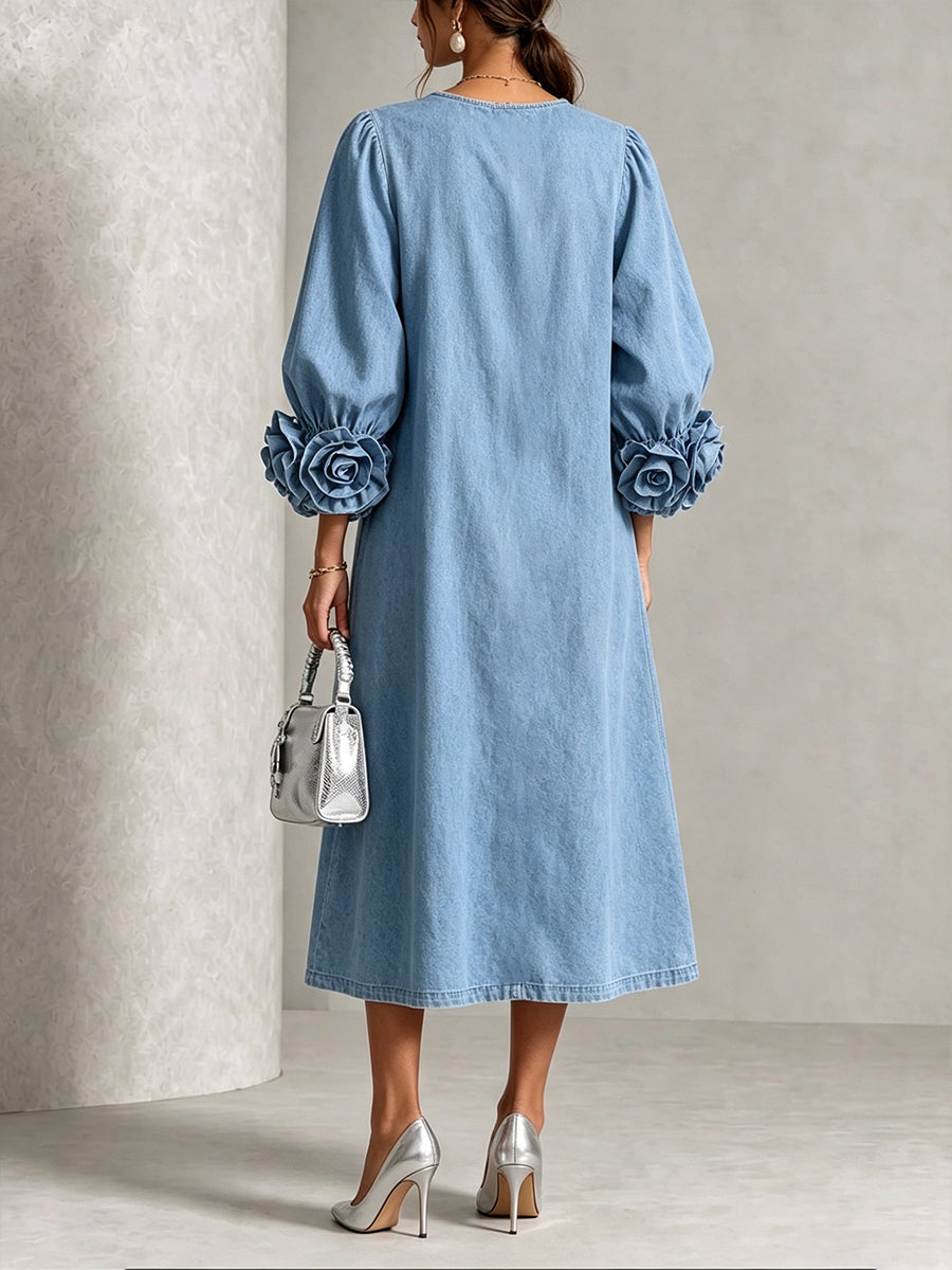 Candace | Rosett-Mudd Cuff Chambray Midi Klänning