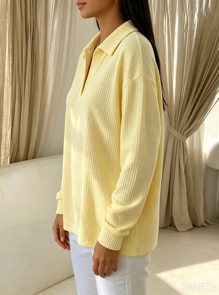 Idalia | Chic Mjuk Vaffelstickad Polo Topp