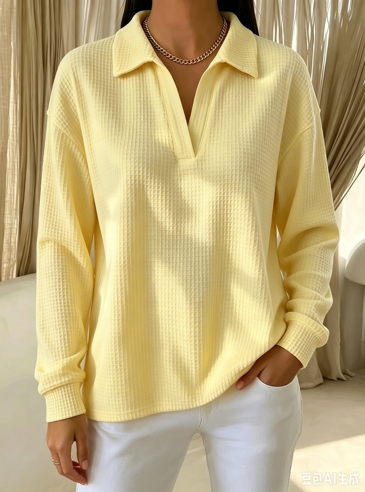 Idalia | Chic Mjuk Vaffelstickad Polo Topp