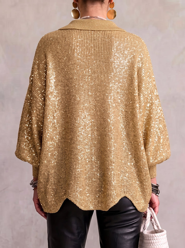 Isabella | Oversized Krage Cardigan Med Stora Metallknappar