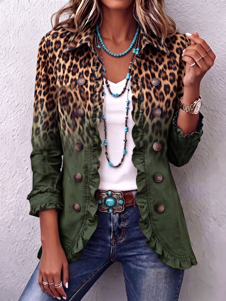 Béatrice | Leopardblazer i Turkos med Volanger