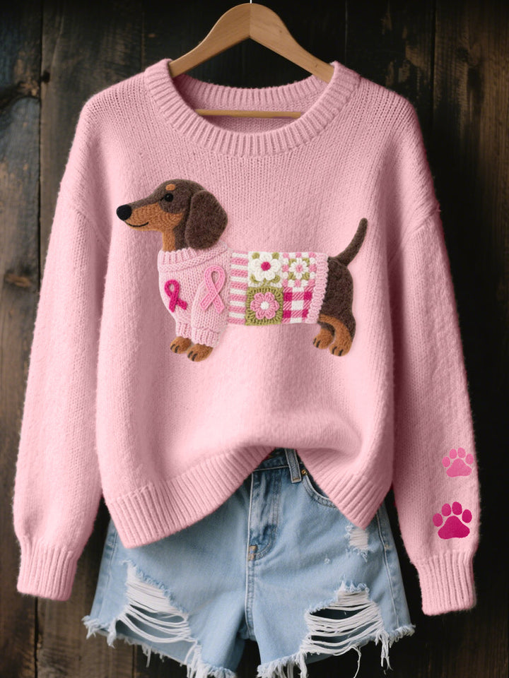Naoni | Stickad Tröja med Ull-Filt Dachshund Motiv