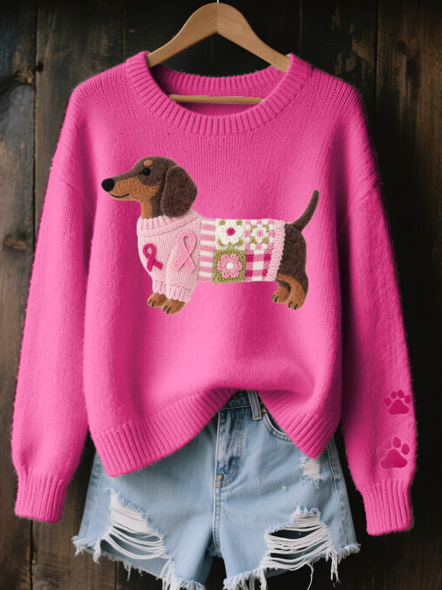 Naoni | Stickad Tröja med Ull-Filt Dachshund Motiv