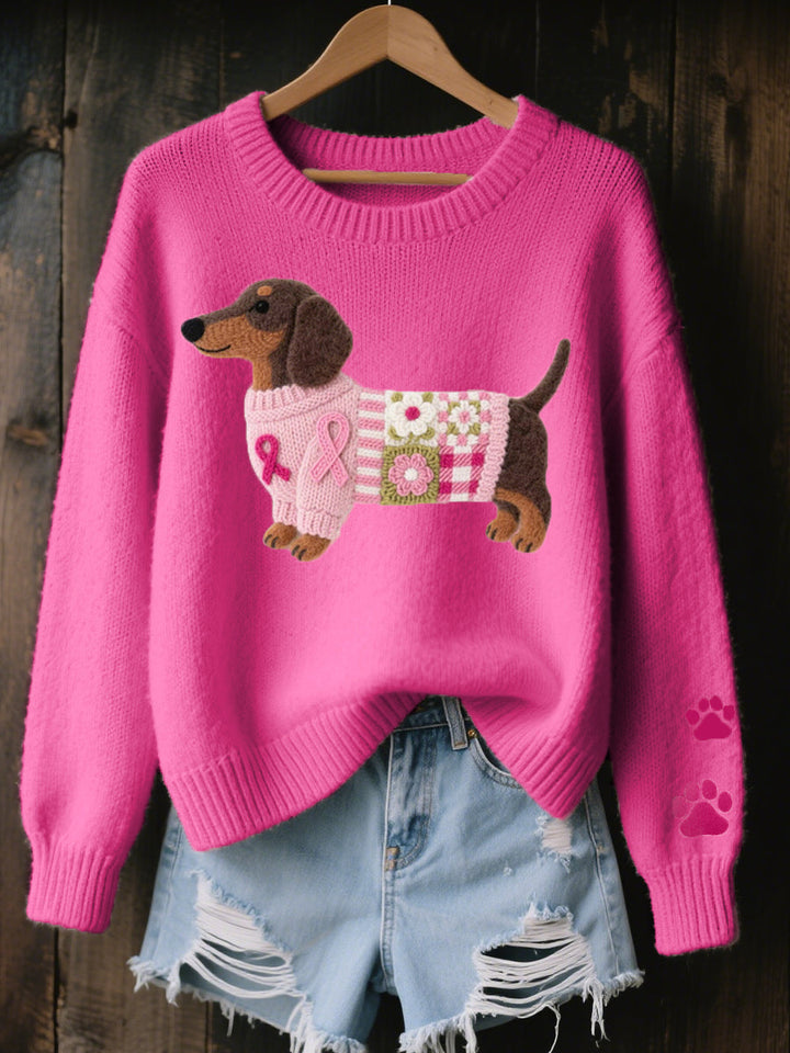 Naoni | Stickad Tröja med Ull-Filt Dachshund Motiv