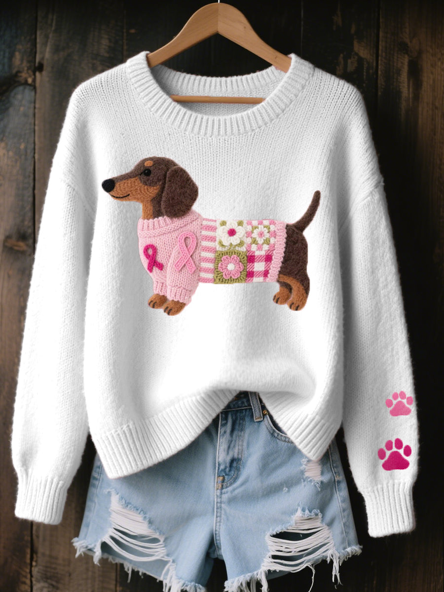 Naoni | Stickad Tröja med Ull-Filt Dachshund Motiv